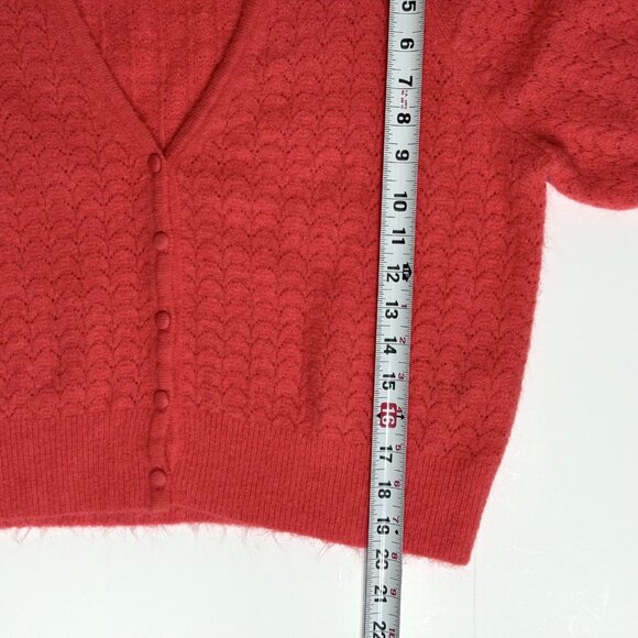 Boden Cropped Wool Mohair Coral Pink Cardigan Knit Sweater Short Sleeve - Picture 11 of 11